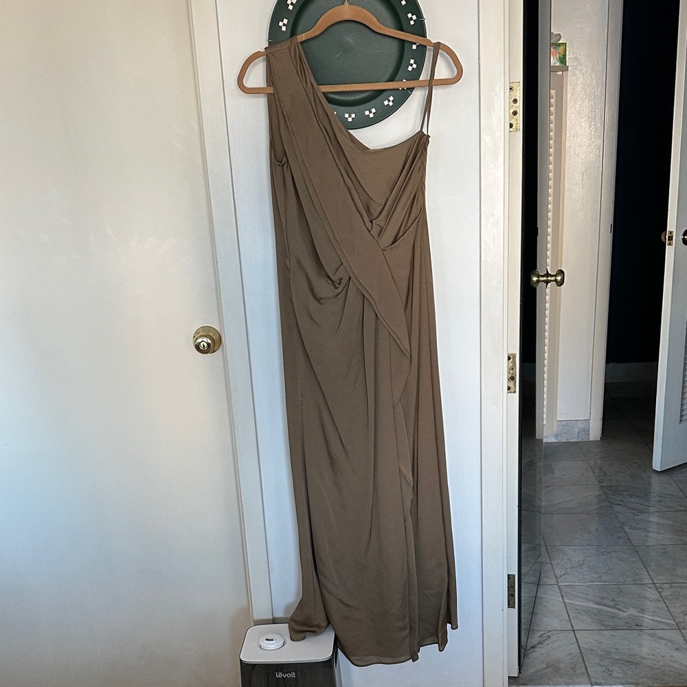 Escada One-Shoulder Dress in Olive